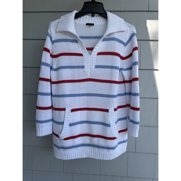 Talbots Women's M Striped Cotton Pullover Sweater White Red Blue Nautical - Picture 1 of 4